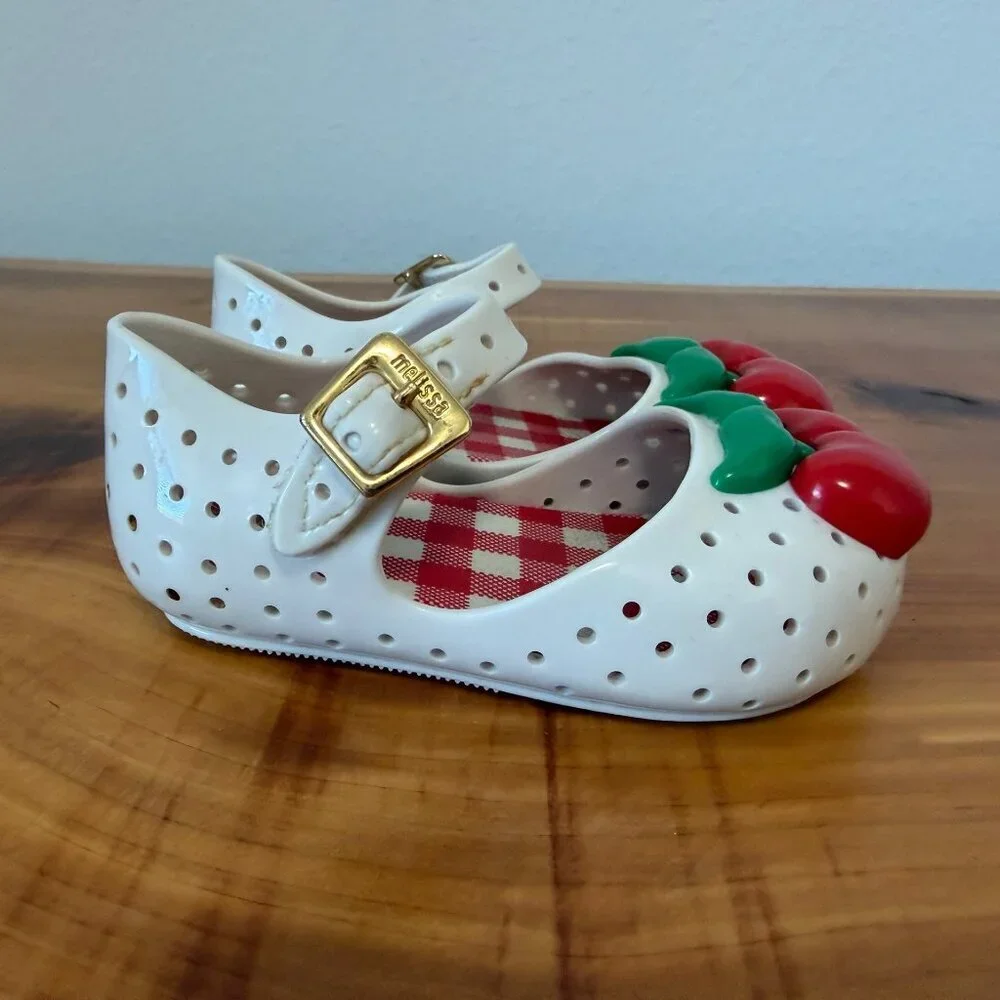 Mini Melissa Furadinha Mary Jane Cherry Berry Jelly Sandals  Girl's Size 5.